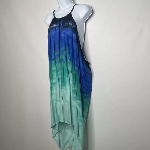 💜 $3/30 Young Fabulous Broke Draped Blue Ombre Swim Pool Beach Cover Up Dress - Picture 7 of 8